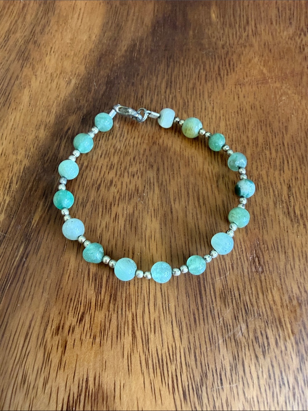 Pale Green Jadite Bead Bracelet with Small Silver Accent beads - Women Jewelry